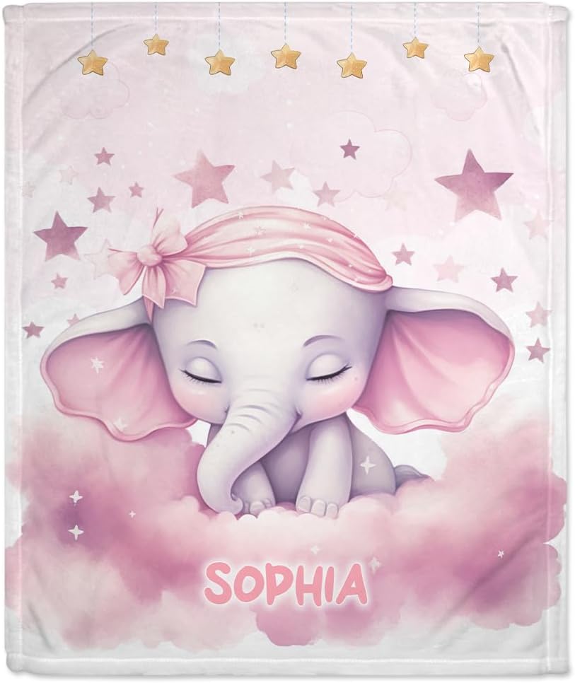 Elephant Pattern Baby Blanket - Personalized Blanket