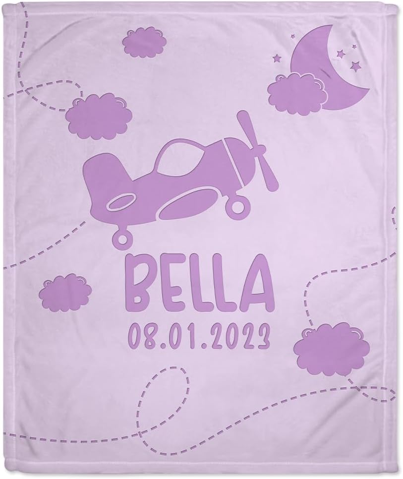 Purple Airplane Baby Blanket - Personalized Blanket