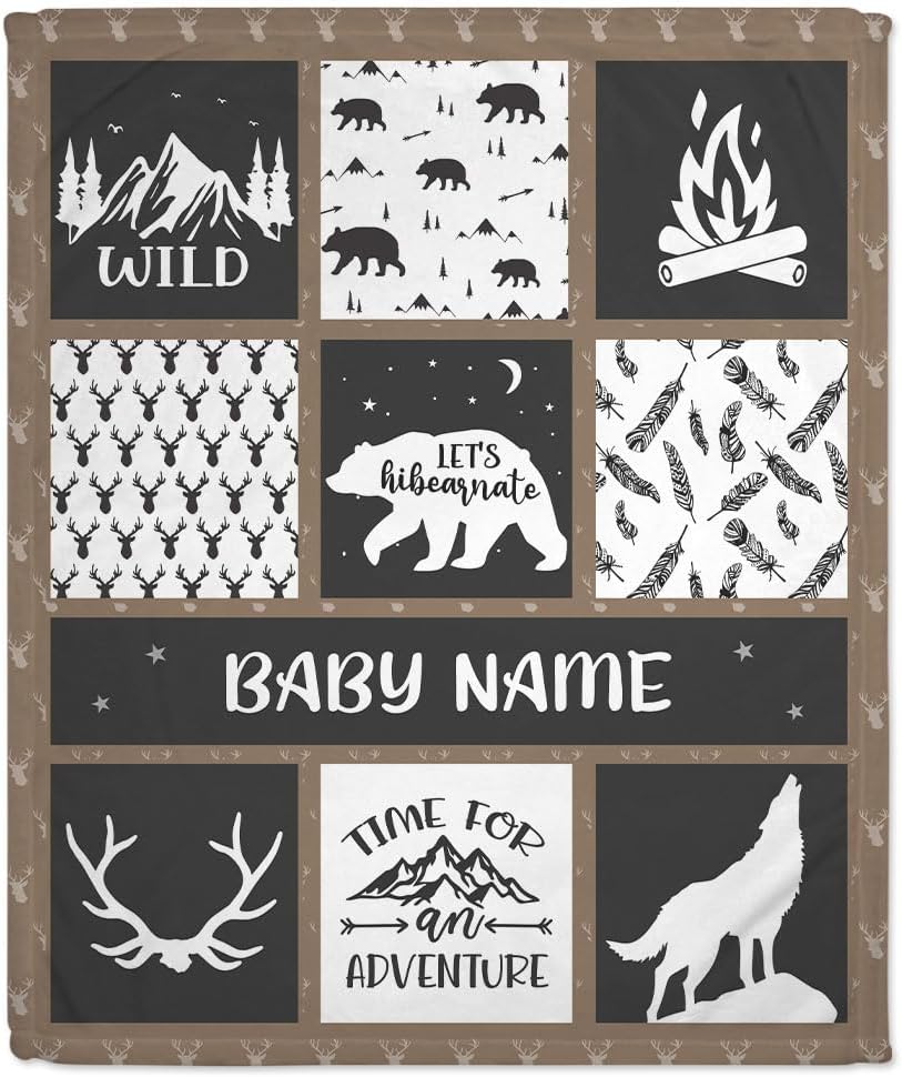 Brown Animal Woodland Baby Blanket - Personalized Blanket