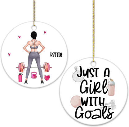 Female Weightlifter Fitness Ceramic Ornament – Personalized Name, Custom Christmas Gift for Gym Girls, Trainers, Coaches and Workout Lovers