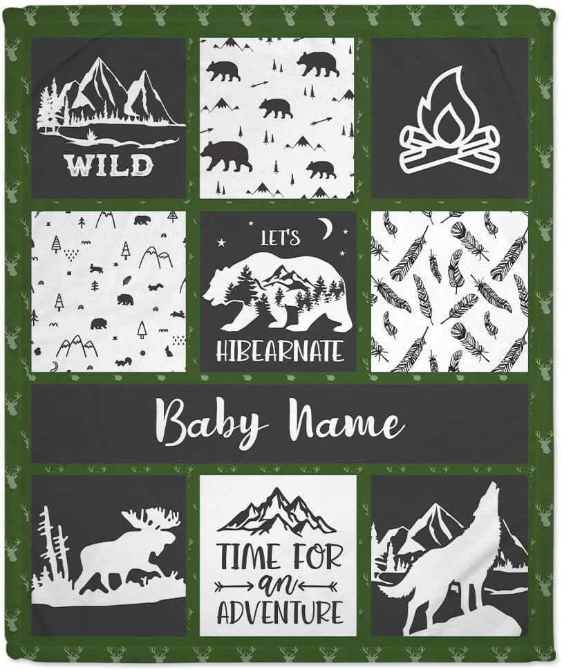Green Animal Woodland Baby Blanket - Personalized Blanket