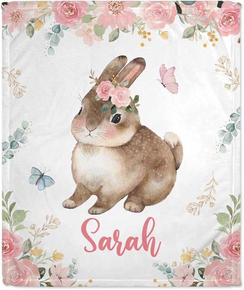 Rabbit Pattern Baby Blanket - Personalized Blanket