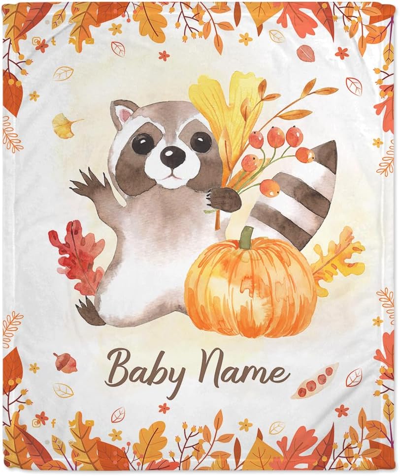 Raccoon Pattern Baby Blanket - Personalized Blanket