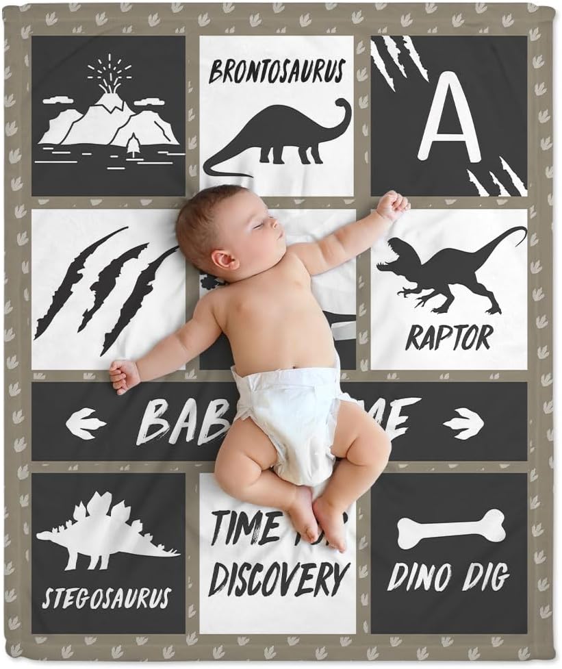 Dinosaur Woodland Baby Blanket - Personalized Blanket