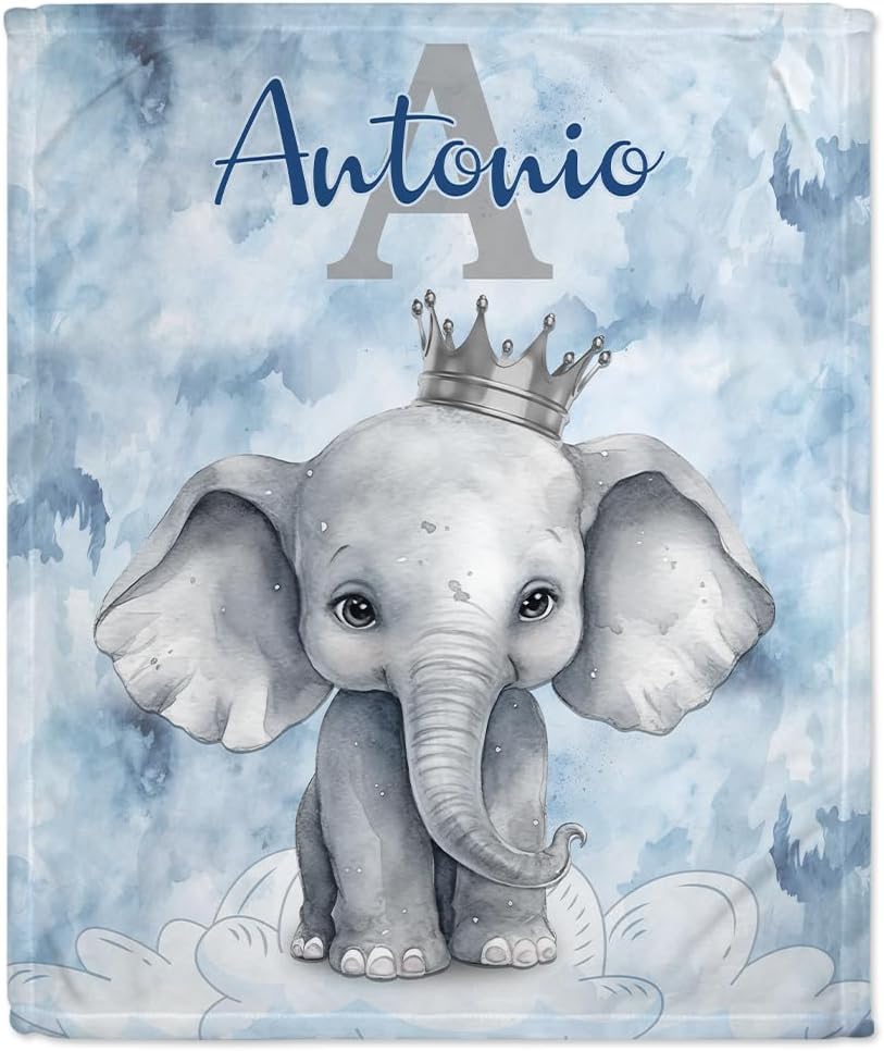Elephant Pattern Baby Blanket - Personalized Blanket
