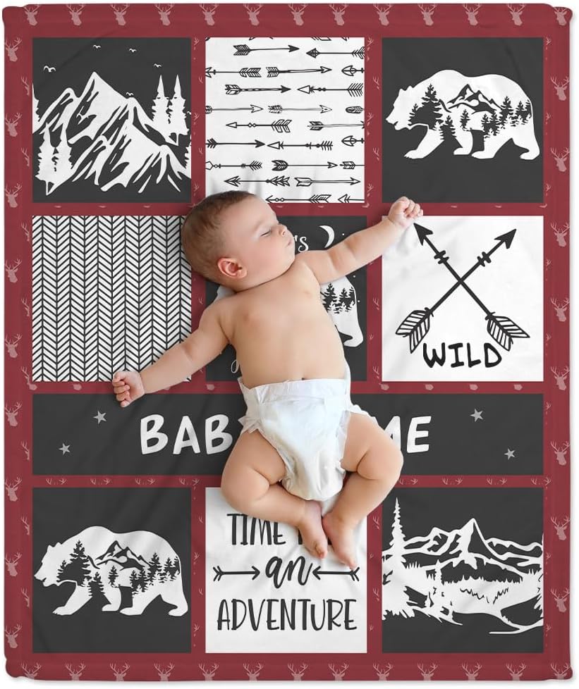 Red Animal Woodland Baby Blanket - Personalized Blanket