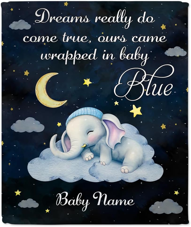Elephant Pattern Baby Blanket - Personalized Blanket