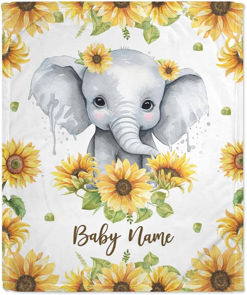 Elephant Pattern Baby Blanket - Personalized Blanket