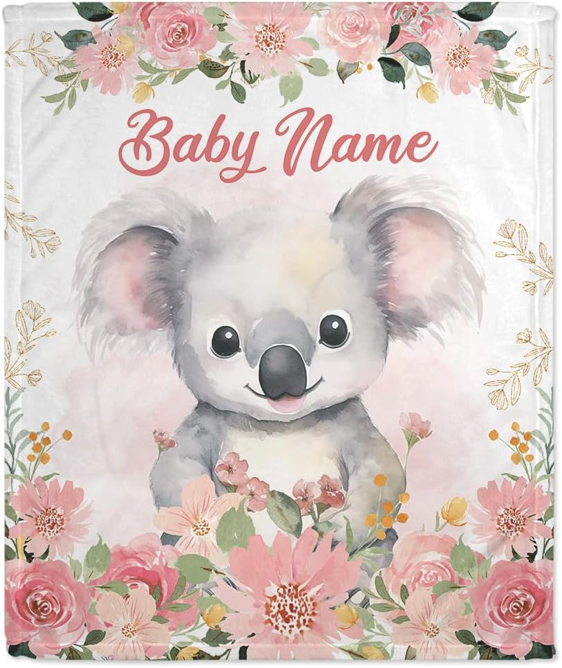 Koala Bear Pattern Baby Blanket - Personalized Blanket