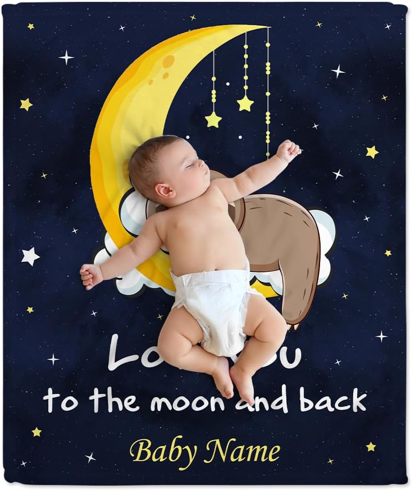 Love You To The Moon And Back - Personalized Baby Blanket