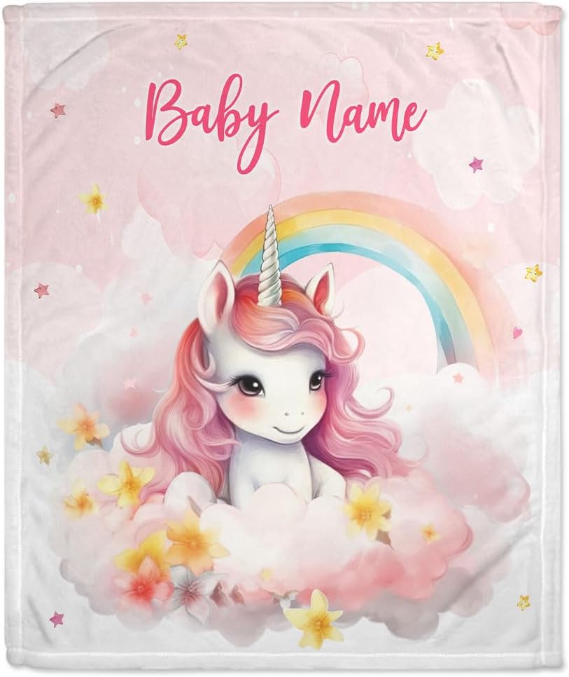 Rainbow Unicorn Baby Blanket - Personalized Baby Blanket