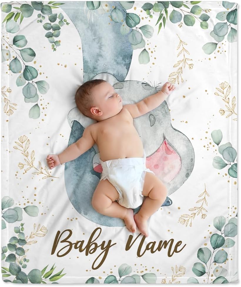 Elephant Pattern Baby Blanket - Personalized Blanket
