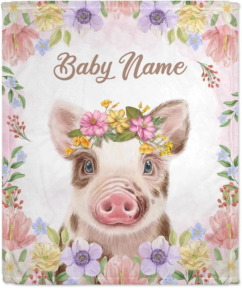 Pig Pattern Baby Blanket - Personalized Blanket