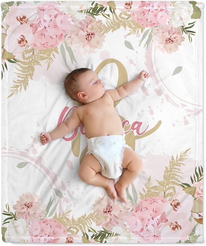 Pink Flower Baby Blanket - Personalized Blanket