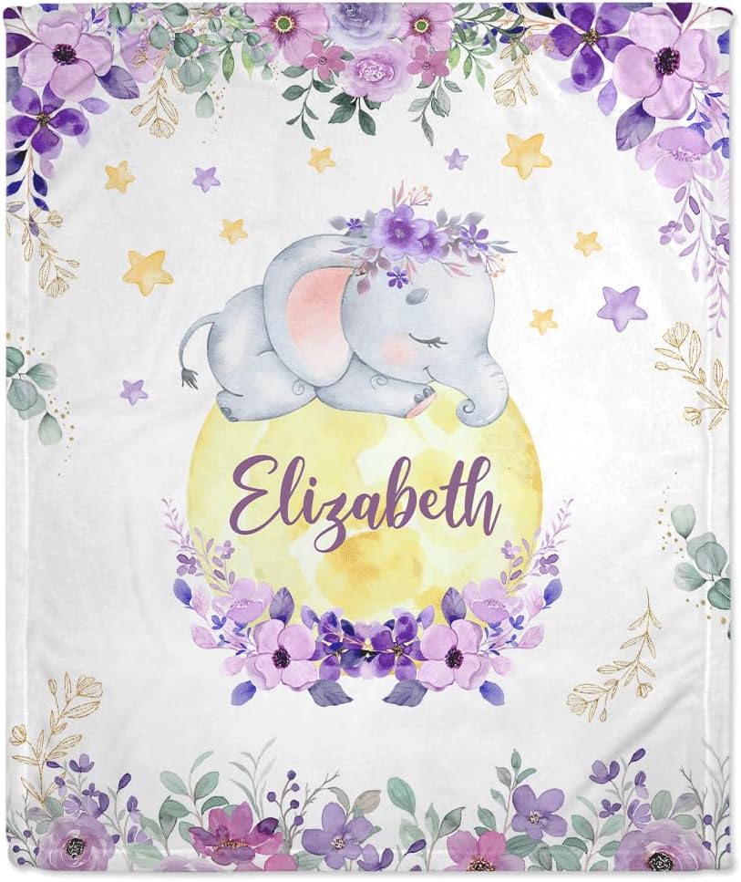 Elephant Pattern Baby Blanket - Personalized Blanket