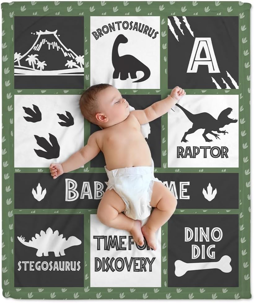 Dinosaur Woodland Baby Blanket - Personalized Blanket