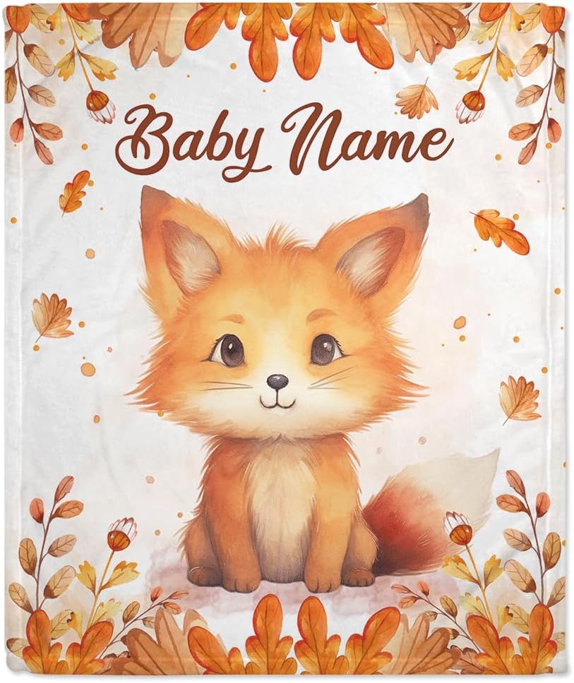 Fox Pattern Baby Blanket - Personalized Blanket