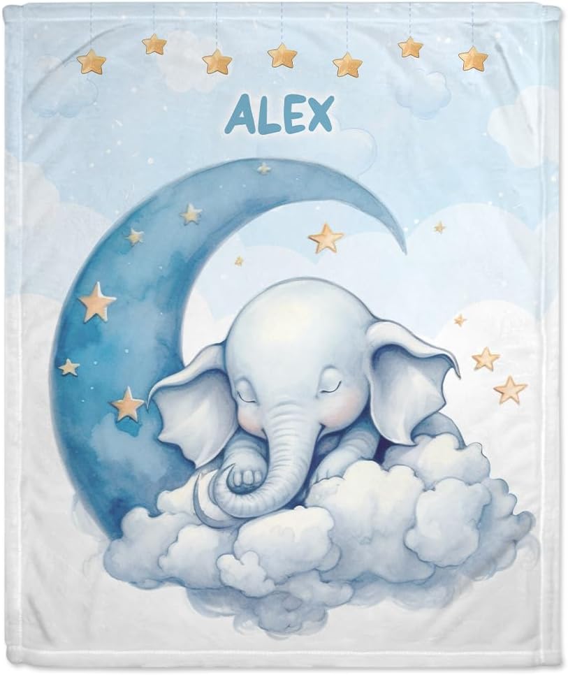 Elephant Pattern Baby Blanket - Personalized Blanket