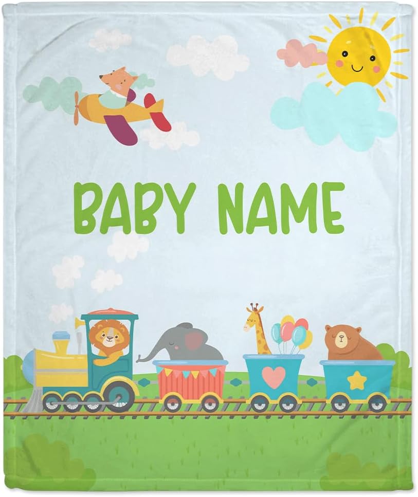 Animal Train Baby Blanket - Personalized Blanket