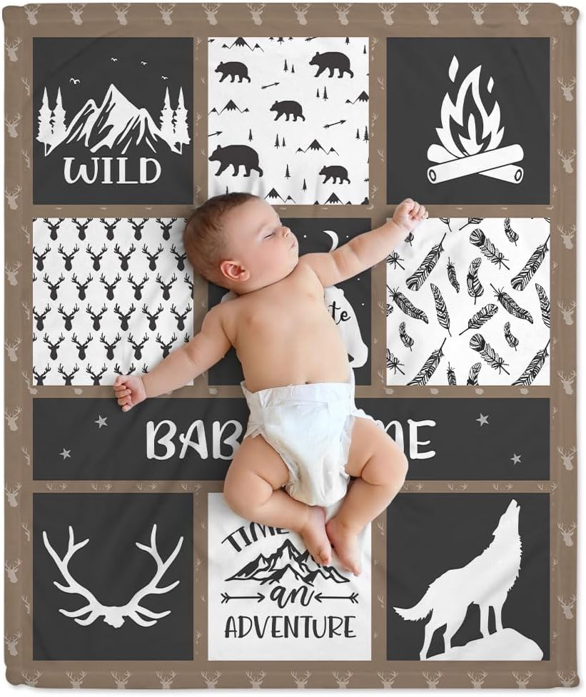 Brown Animal Woodland Baby Blanket - Personalized Blanket