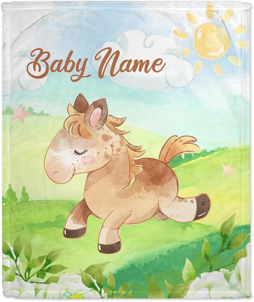 Horse Pattern Baby Blanket - Personalized Blanket