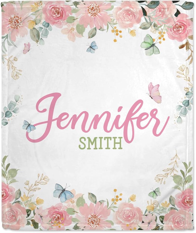 Floral Pattern Baby Blanket - Personalized Blanket
