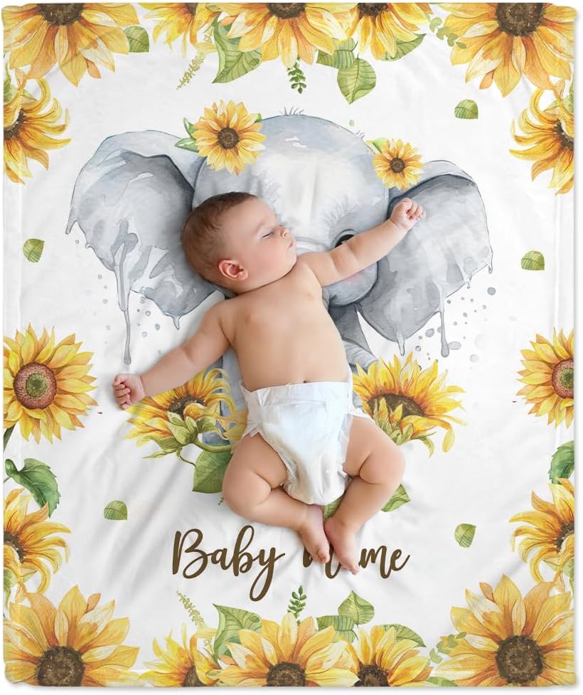Elephant Pattern Baby Blanket - Personalized Blanket