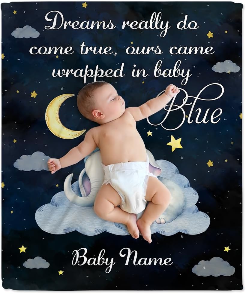 Elephant Pattern Baby Blanket - Personalized Blanket