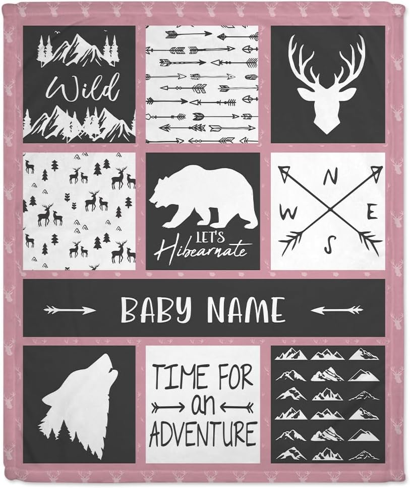 Pink Animal Woodland Baby Blanket - Personalized Blanket