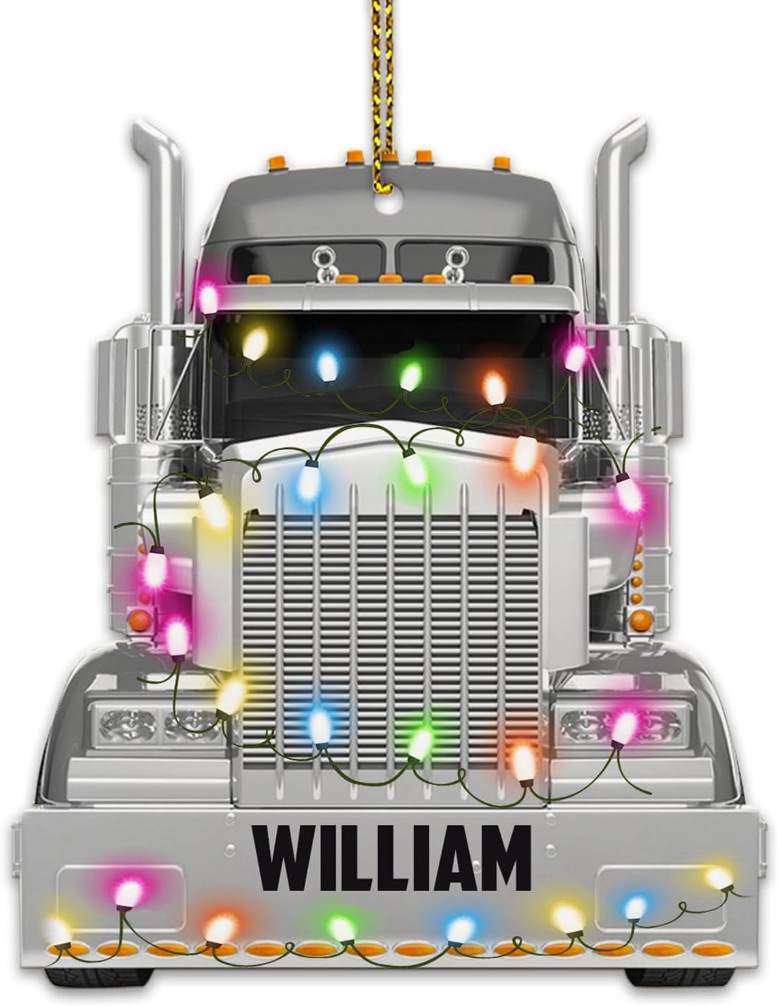 Grey Truck Head Light Cut Acrylic Ornament – Personalized Christmas Decoration Gift for Trucker, Husband, Dad, or Coworker