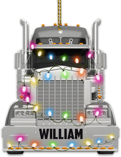 Grey Truck Head Light Cut Acrylic Ornament – Personalized Christmas Decoration Gift for Trucker, Husband, Dad, or Coworker