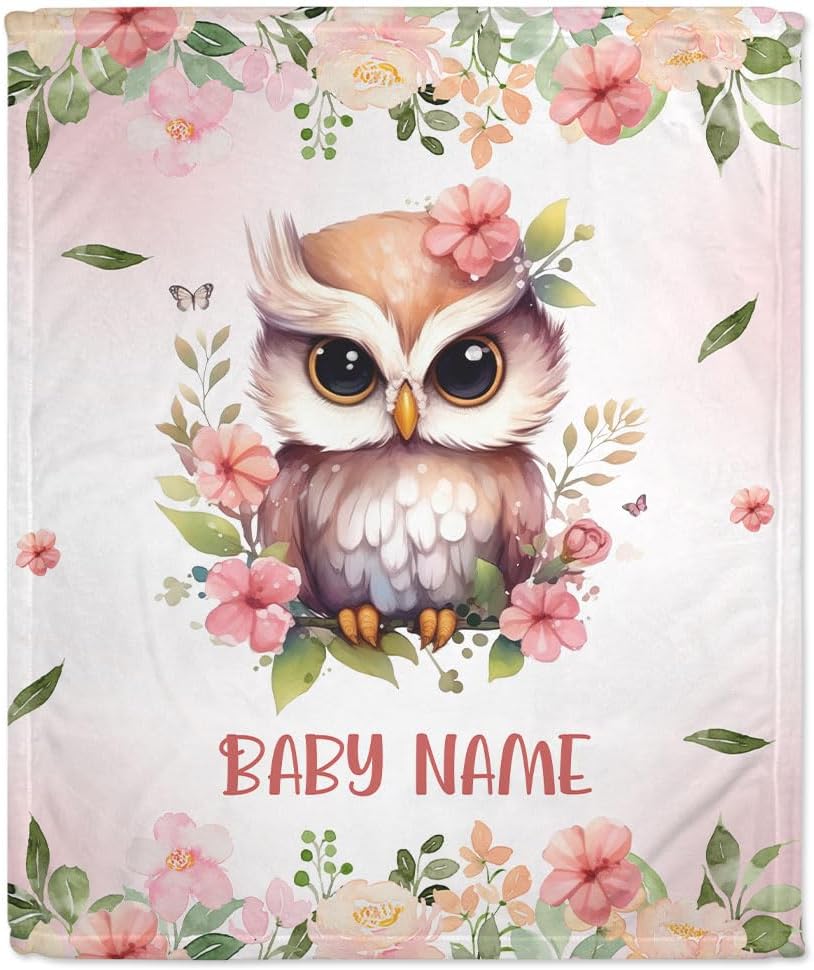 Owl Floral Baby Blanket - Personalized Blanket