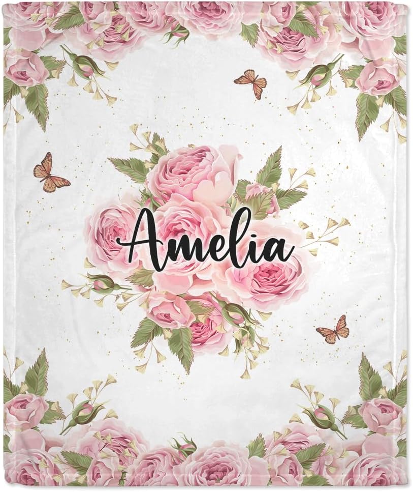 Floral Pattern Baby Blanket - Personalized Blanket
