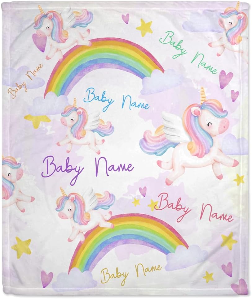 Rainbow Unicorn Baby Blanket - Personalized Blanket