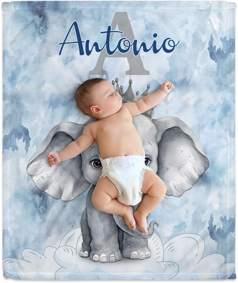 Elephant Pattern Baby Blanket - Personalized Blanket