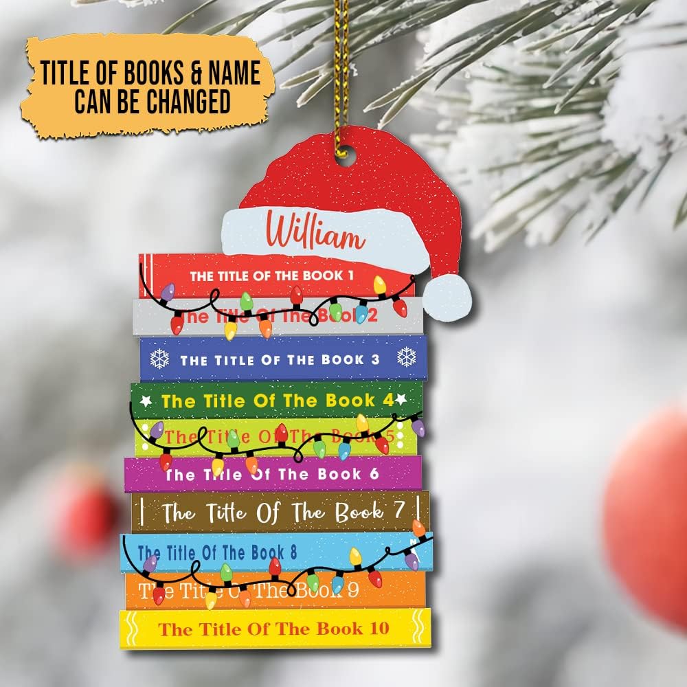 Personalized Book Stack Hat Cut Acrylic Ornament – Custom Reading Lover Christmas Gift for Librarian, Teacher, or Bookworm