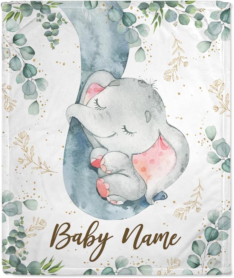 Elephant Pattern Baby Blanket - Personalized Blanket