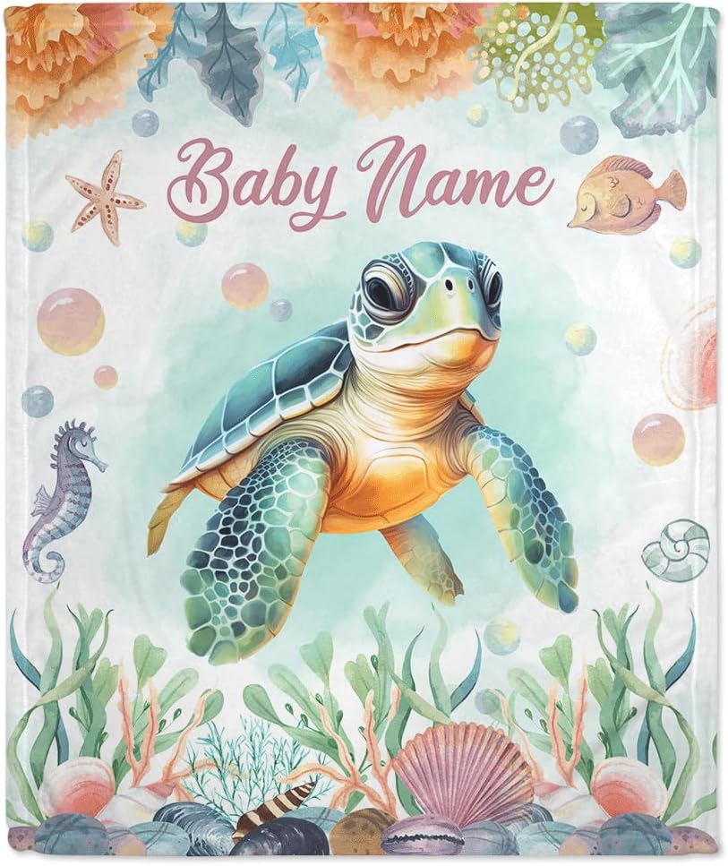 Turtle Pattern Baby Blanket - Personalized Blanket