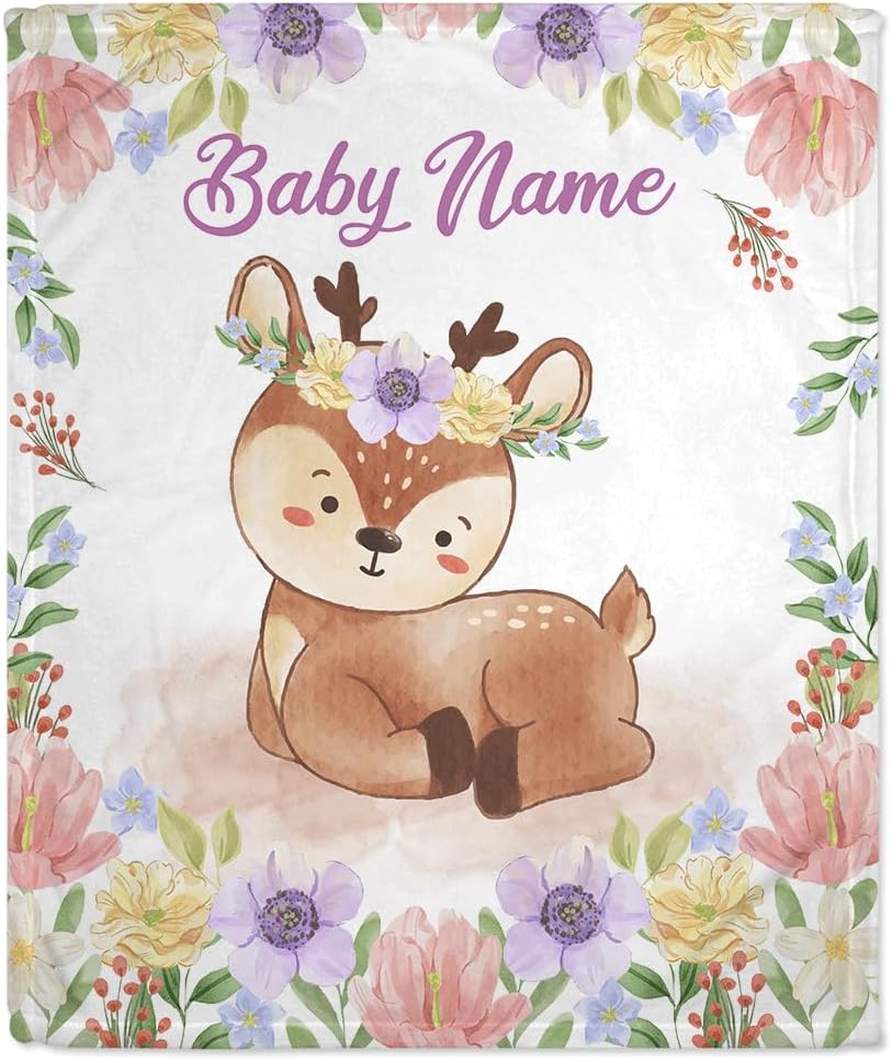 Deer Pattern Baby Blanket - Personalized Blanket