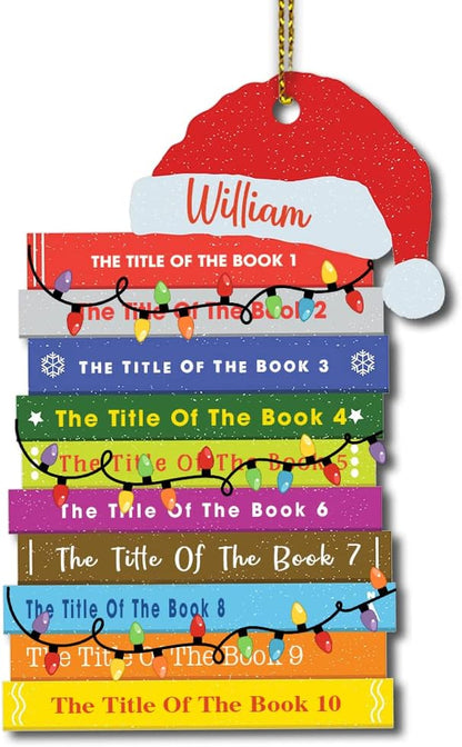 Personalized Book Stack Hat Cut Acrylic Ornament – Custom Reading Lover Christmas Gift for Librarian, Teacher, or Bookworm