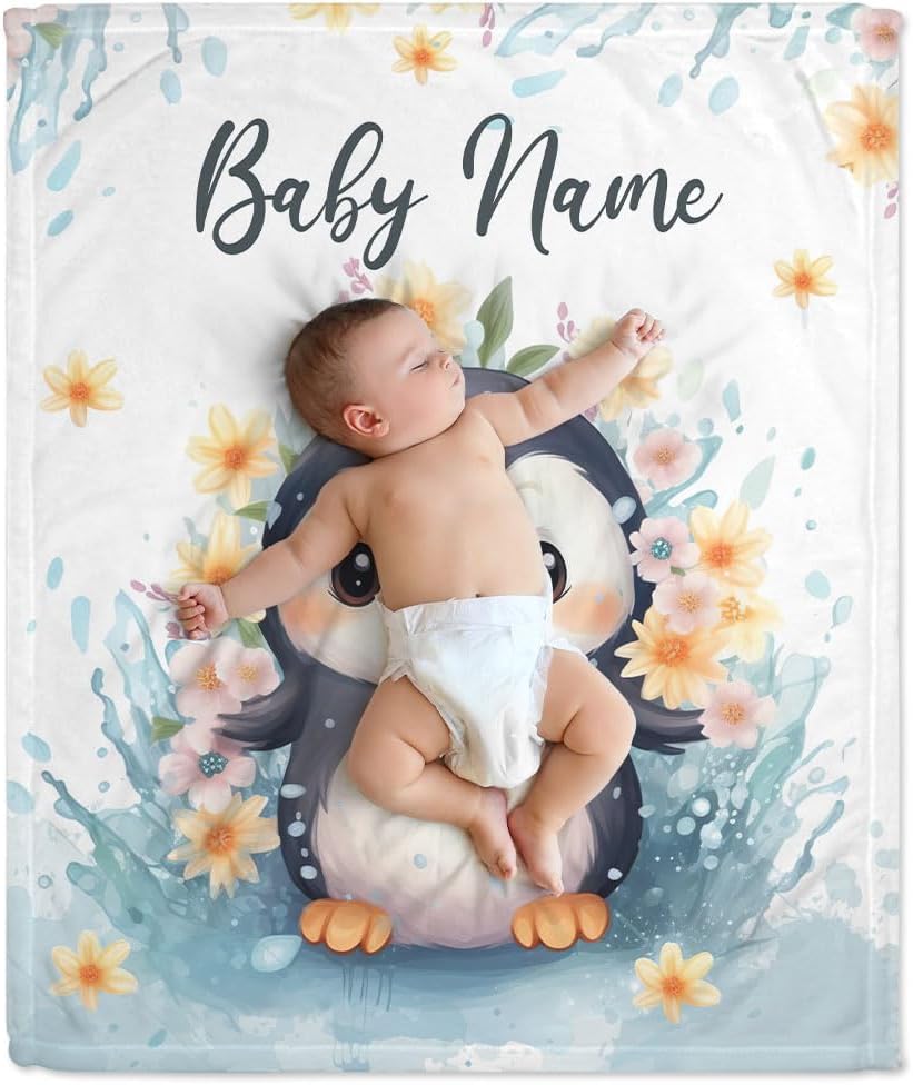 Peguin Floral Baby Blanket - Personalized Blanket