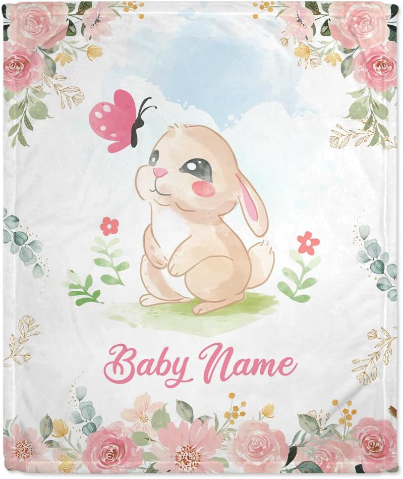 Rabbit Floral Baby Blanket - Personalized Blanket