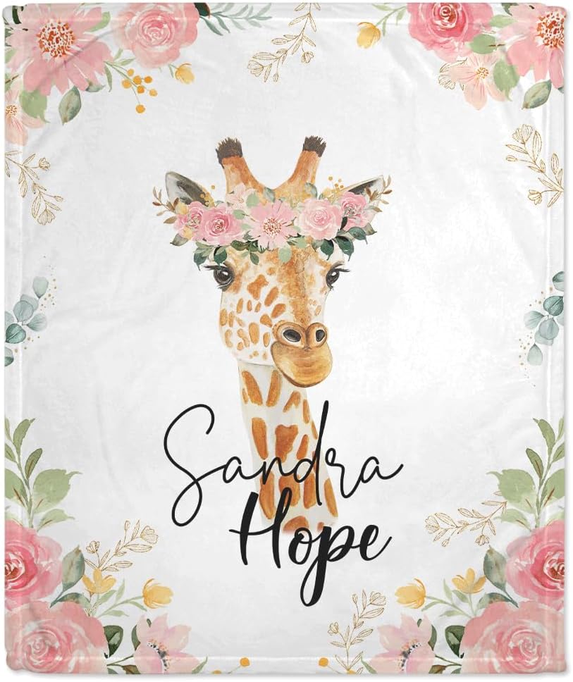 Giraffe Pattern Baby Blanket - Personalized Blanket