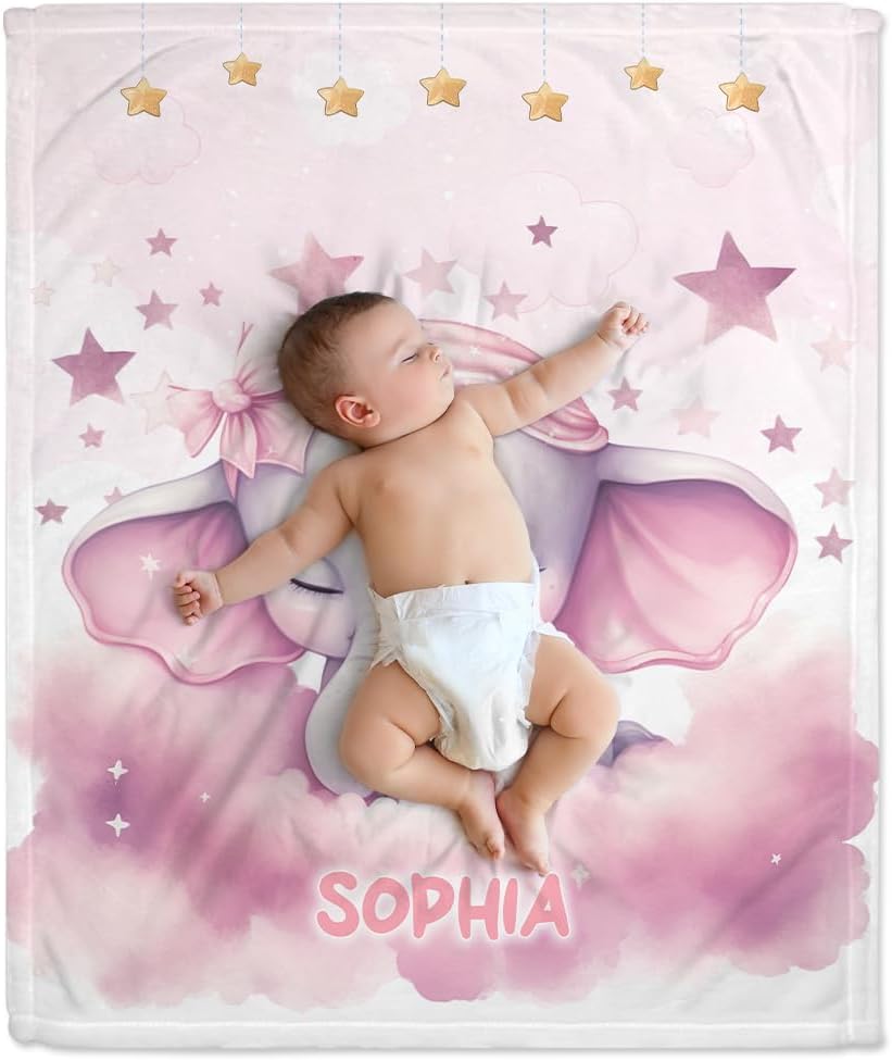 Elephant Pattern Baby Blanket - Personalized Blanket