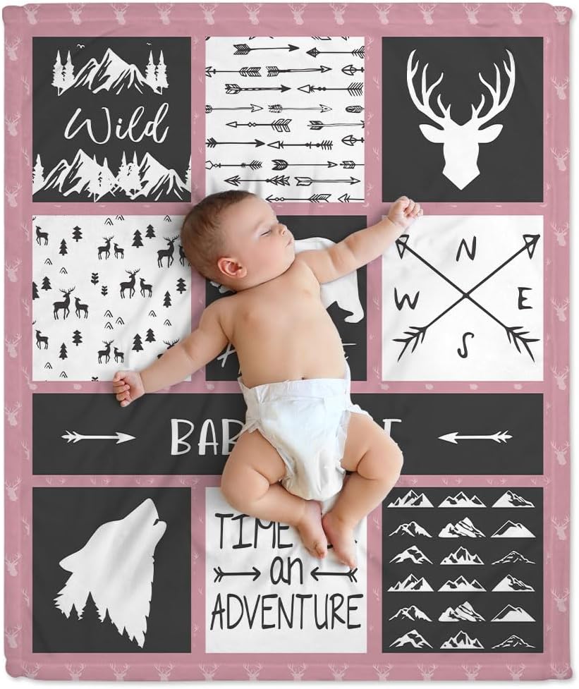 Pink Animal Woodland Baby Blanket - Personalized Blanket