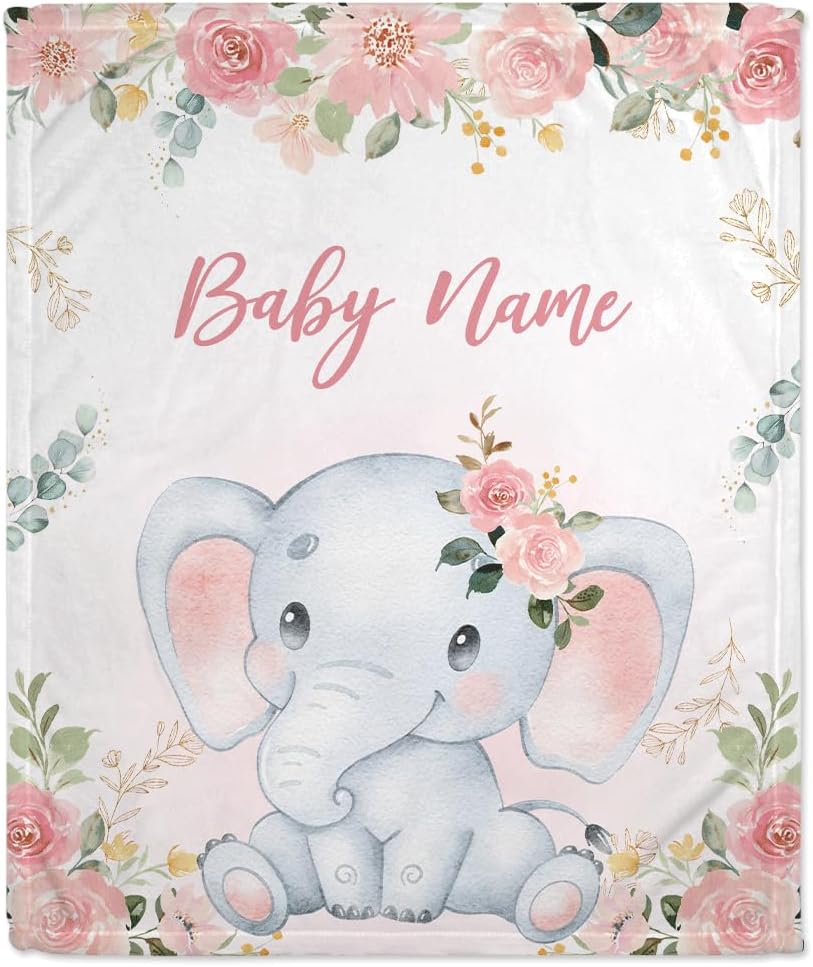Elephant Pattern Baby Blanket - Personalized Blanket