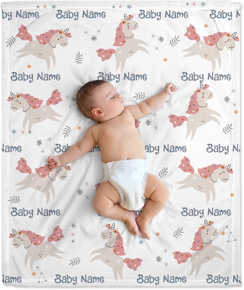 Unicorn Pattern Baby Blanket - Personalized Blanket