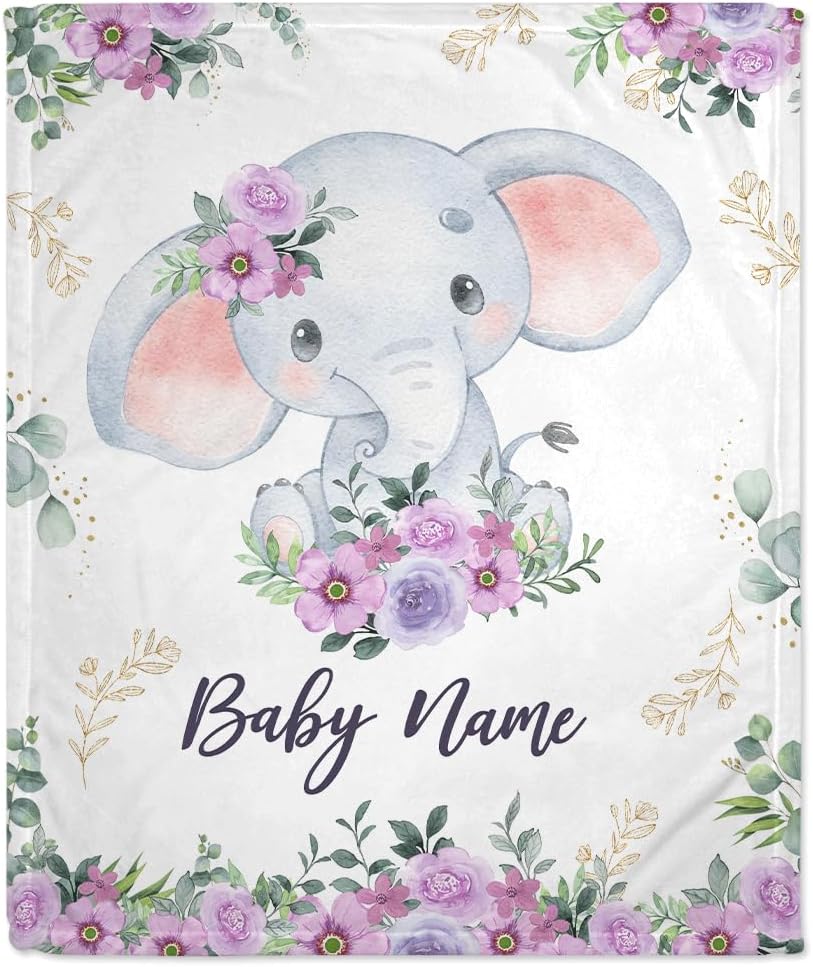 Elephant Pattern Baby Blanket - Personalized Blanket