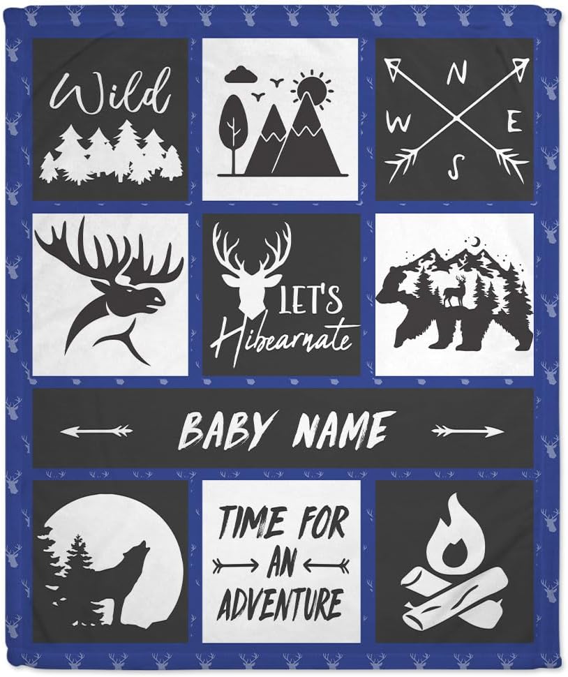 Blue Animal Woodland Baby Blanket - Personalized Blanket