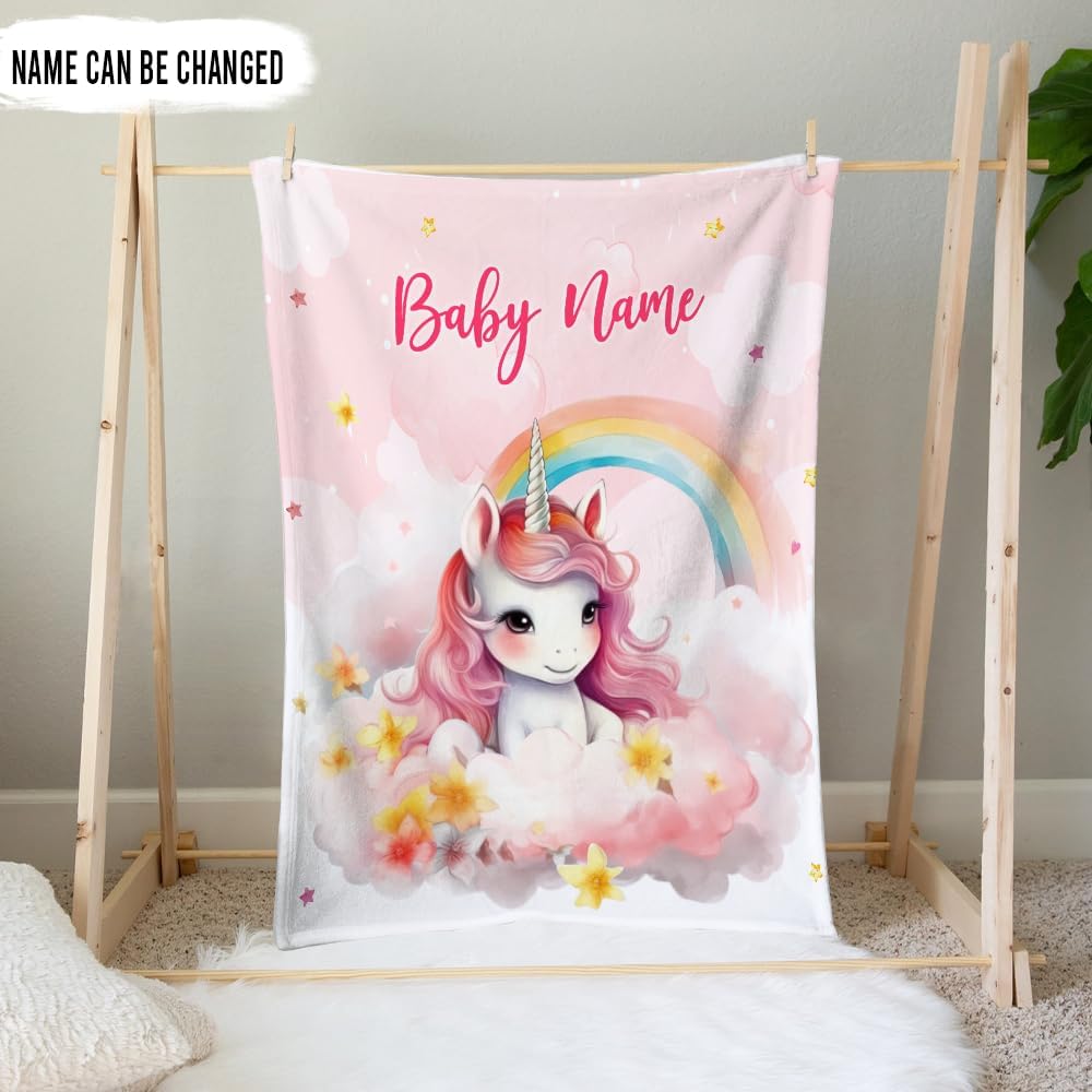 Rainbow Unicorn Baby Blanket - Personalized Baby Blanket